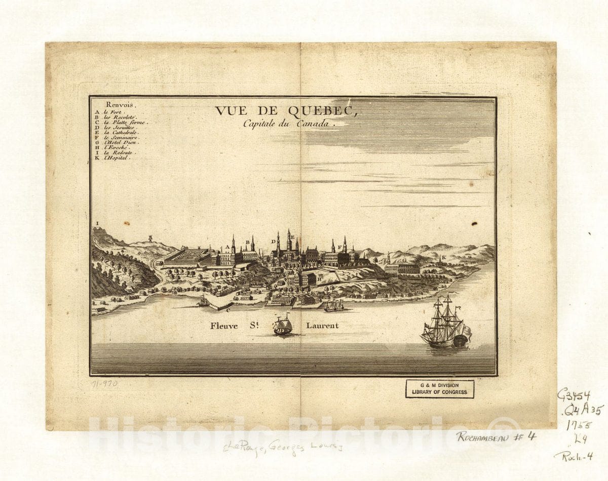 Historic 1755 Map - Vue de Quebec, capitale du Canada.