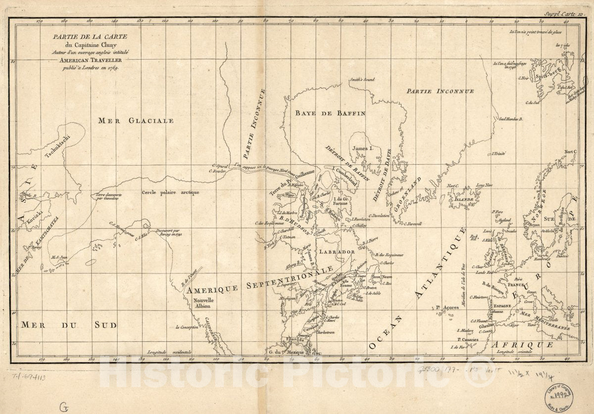 Historic 1770 Map - Partie de la Carte du Capitaine Cluny auteur d'un ouvrage anglois intitulÃ© American Traveller publiÃ© Ã  Londre en 1769.