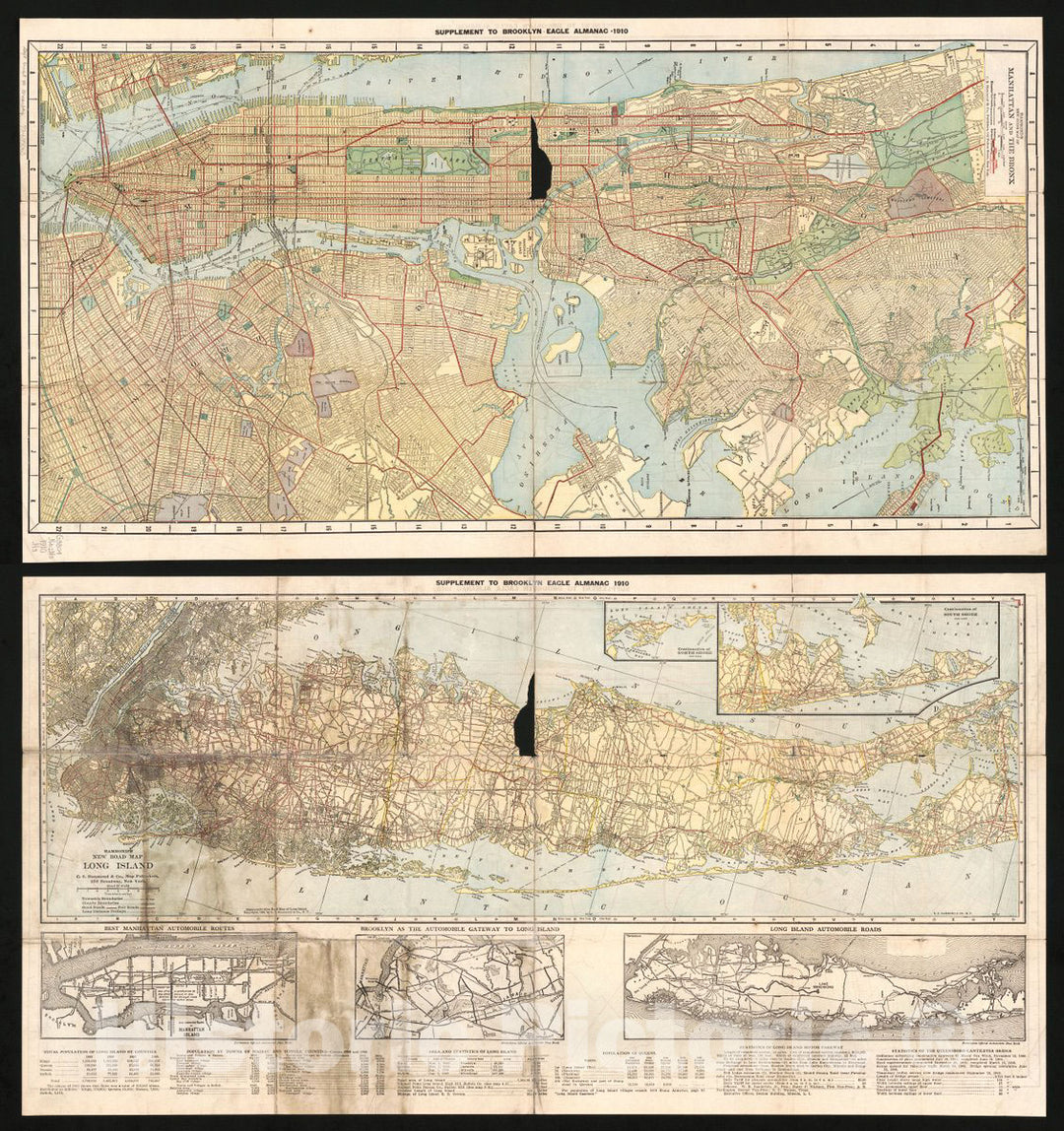 Historic 1910 Map - Hammond's New Guide map of Manhattan and The Bronx.