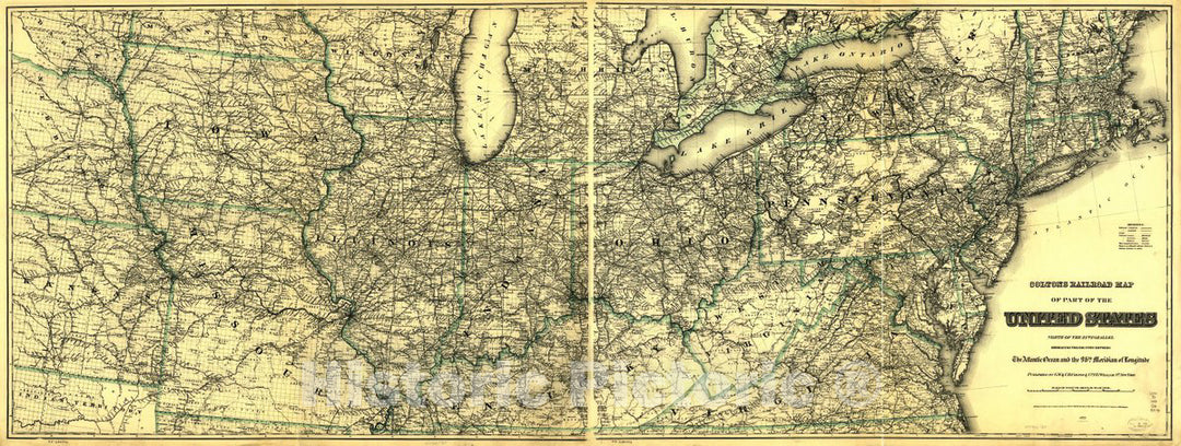 Historic 1883 Map - Coltons Railroad map of Part of The United States North of The 37th Parallel embracing The Country Between The Atlantic Ocean and The 96th Meridian of Longitude.