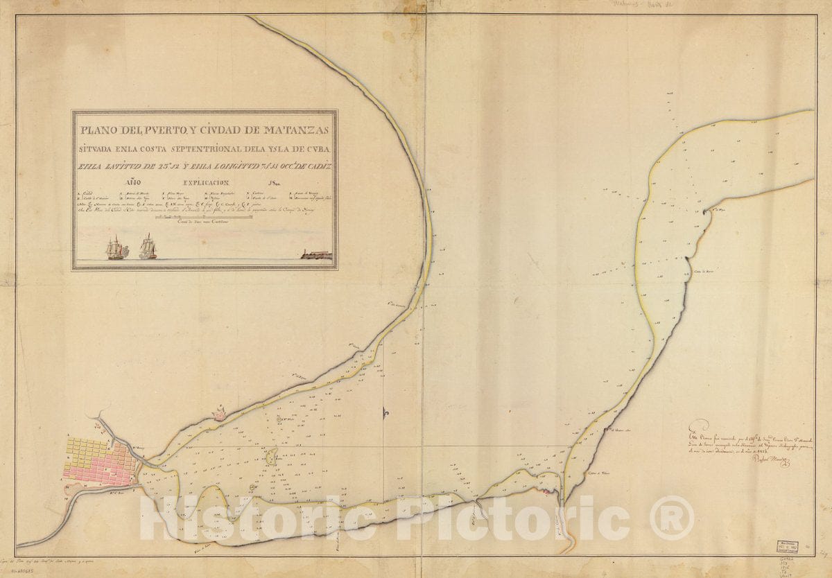 Historic 1815 Map - Plano del Puerto y Ciudad de Matanzas situada en la Costa septentrional de la ysla de Cuba en la latitud DE 2312 y en la longitud 75l5 occl. de CÃ¡diz, aÃ±o 1800