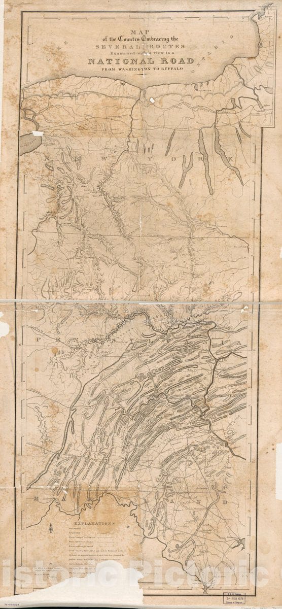 Historic 1827 Map - Map of The Country embracing The Several Routes examined with a View to a National Road from Washington to Buffalo