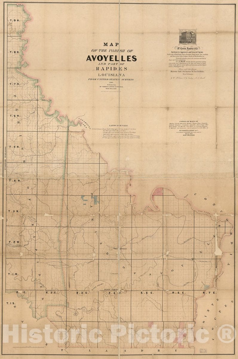 Historic 1860 Map - Map of The Parish of Avoyelles and Part of Rapides, Louisiana : from The United States Survey.