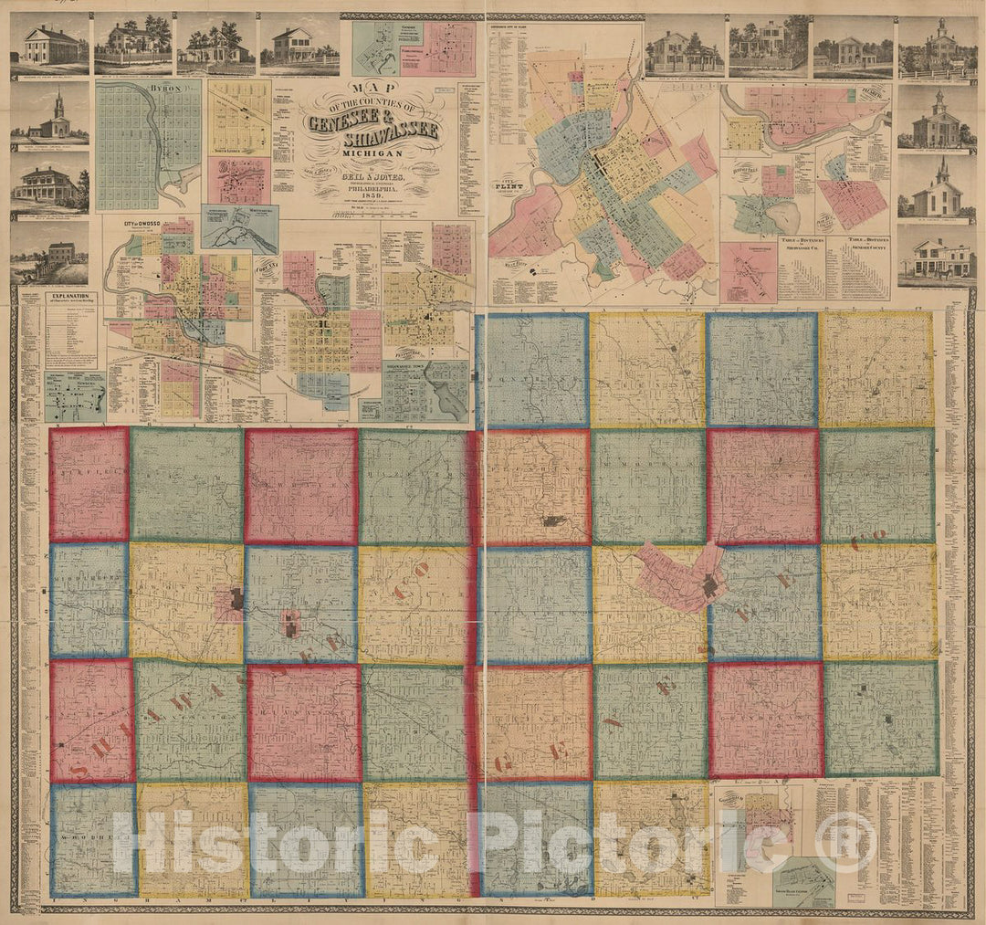 Historic 1859 Map - Map of The Counties of Genesee & Shiawassee, Michigan, 1859 : from Actual surveys & Official Records