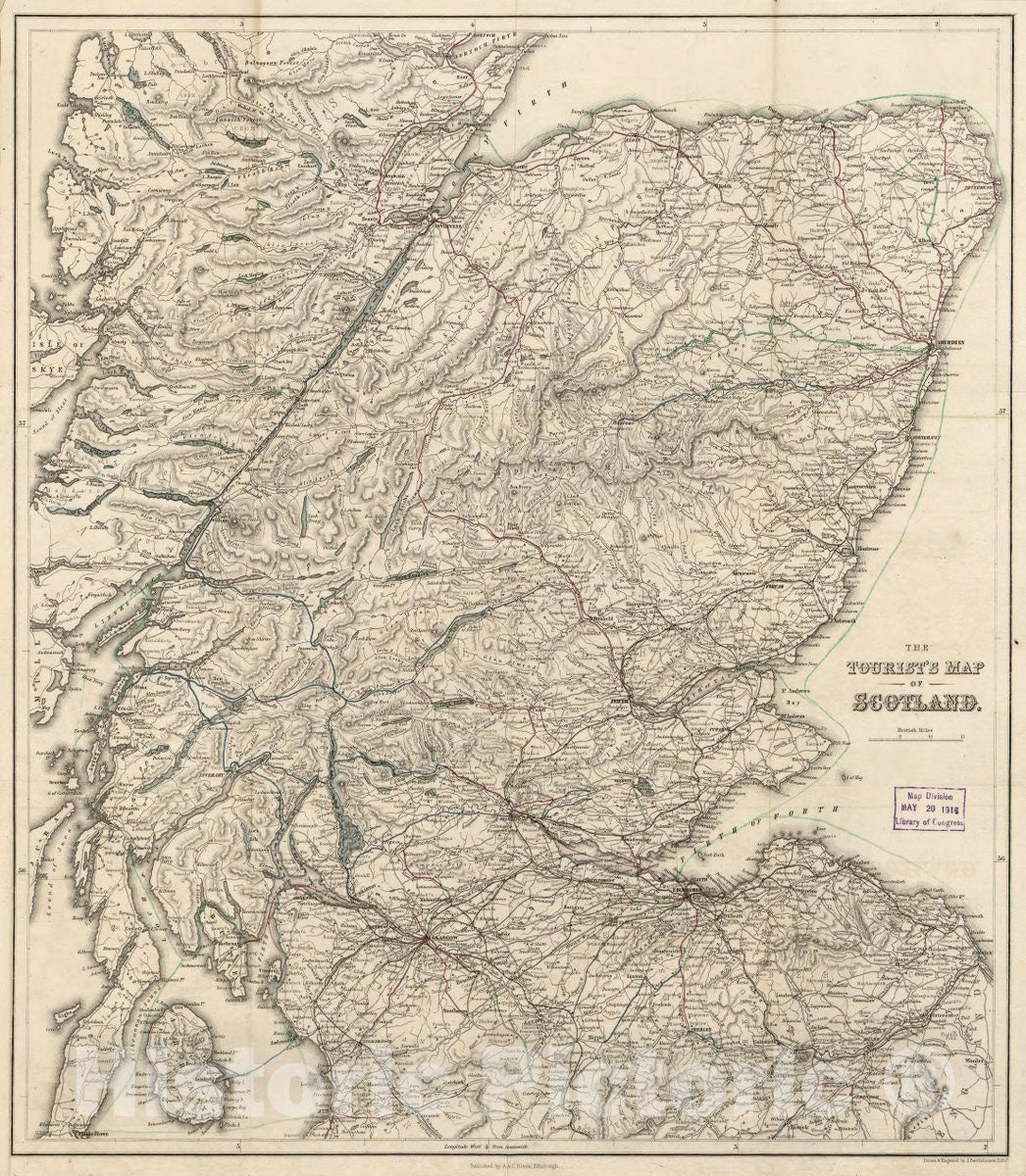 Historic 1855 Map - The tourist's map of Scotland