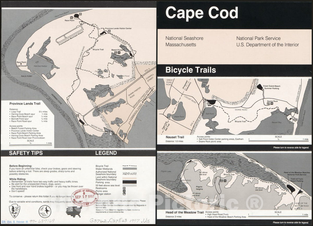 Historic 1997 Map - Cape Cod National Seashore, Massachusetts, Bicycle Trails