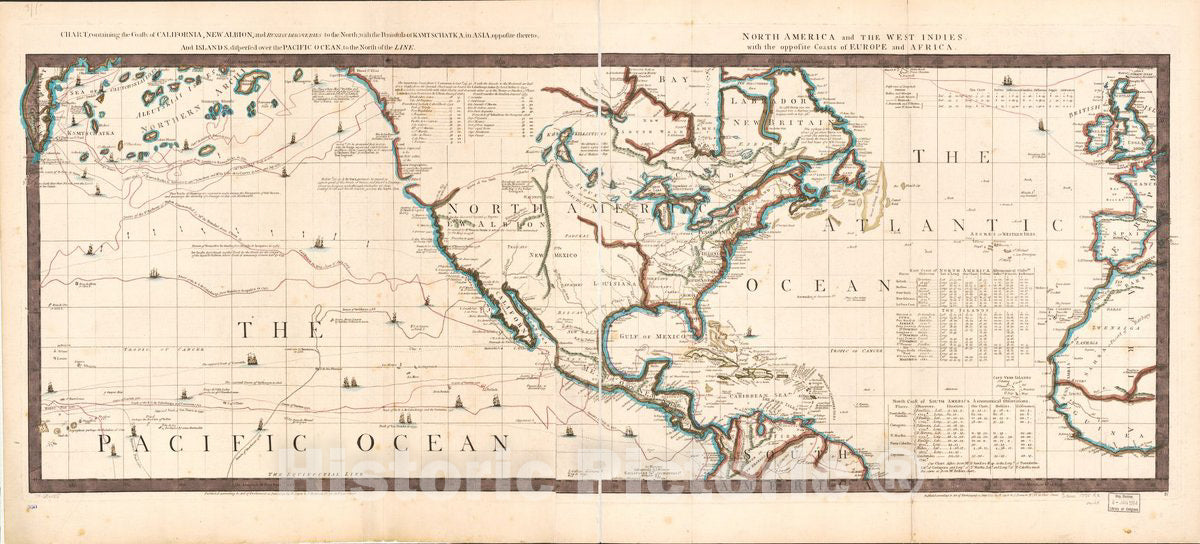 Historic 1775 Map - Chart, containing The coasts of California, New Albion, and Russian Discoveries to The North; with The Peninsula of Kamtschatka, in Asia, Opposite thereto; and Islands