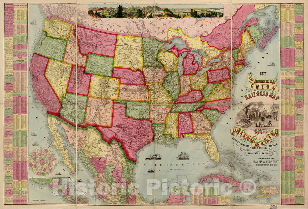 Historic 1872 Map - The American Union Railroad map of The United States, British Possessions, West Indies, Mexico and Central America.