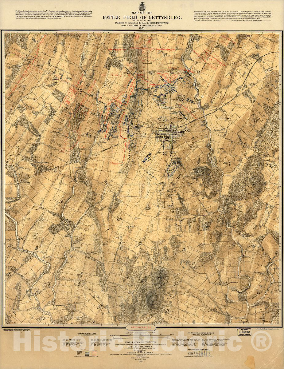 Historic 1879 Map - Map of The Battle Field of Gettysburg. July 1st, 2nd, 3rd, 1863