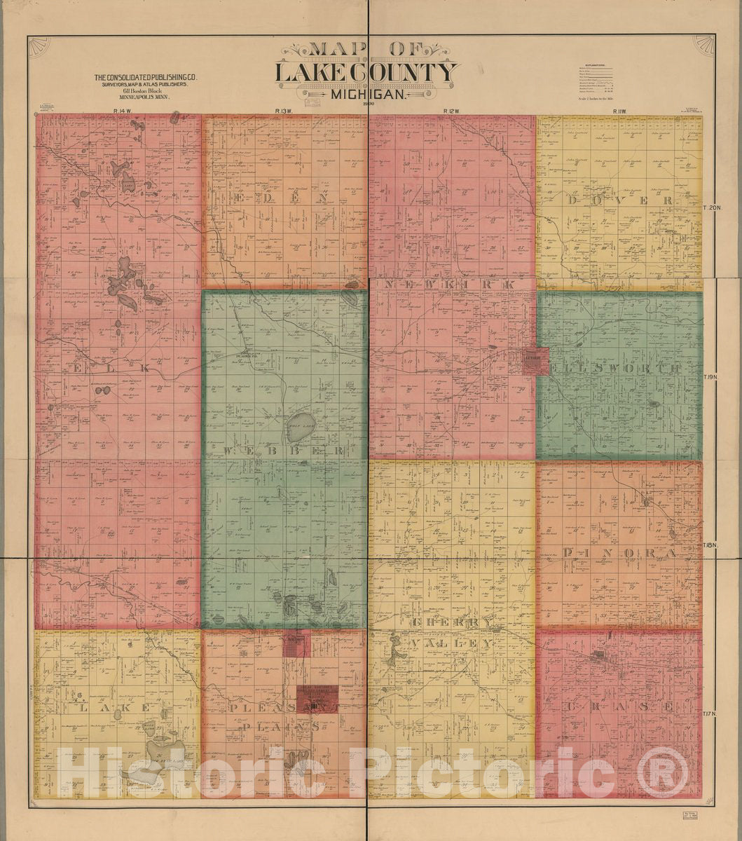 Historic 1900 Map - Map of Lake County, Michigan.