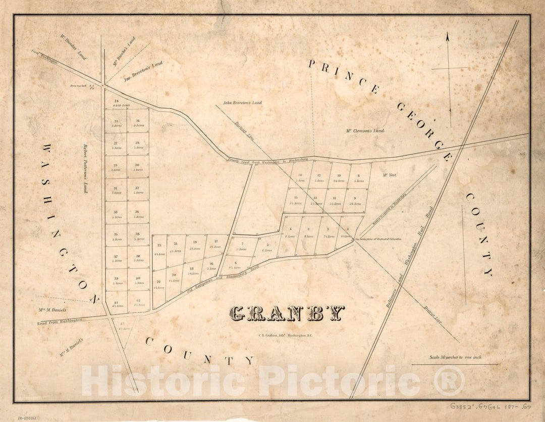 Historic 1870 Map - Granby : Part of N.E. Washington D.C.