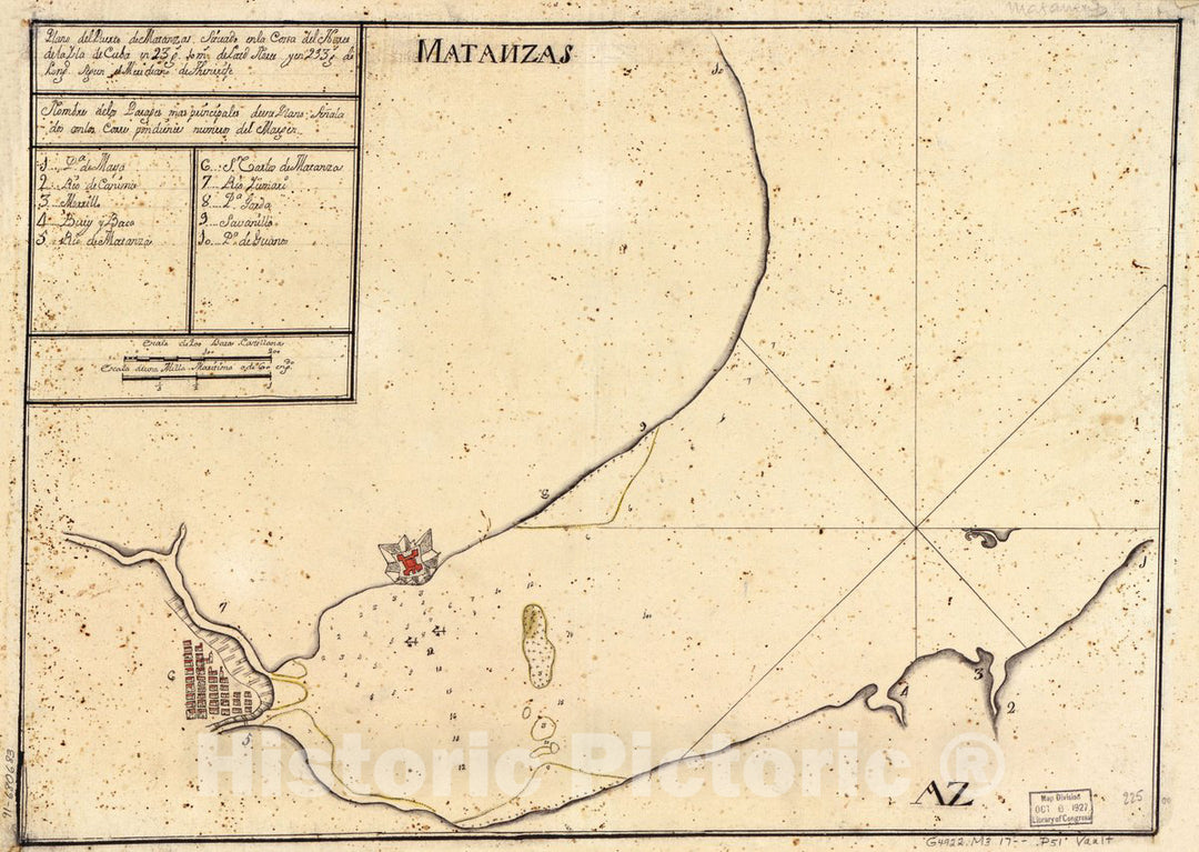 Historic 1700 Map - Plano del Puerto de Matanzas situado en la Costa del Norte de la ysla de Cuba