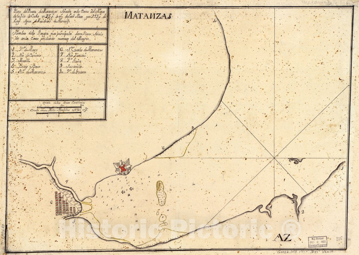 Historic 1700 Map - Plano del Puerto de Matanzas situado en la Costa del Norte de la ysla de Cuba