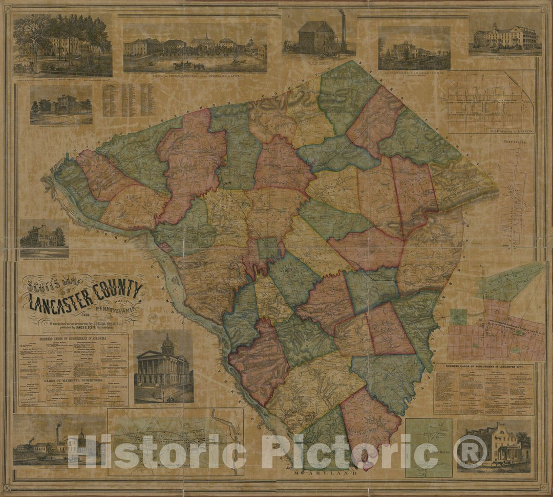 Historic 1858 Map - Scott's map of Lancaster County, State of Pennsylvania : from Actual Measurements