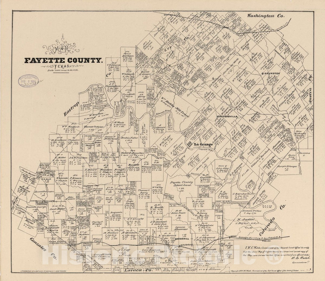 Historic 1879 Map - Map Fayette County, Texas.