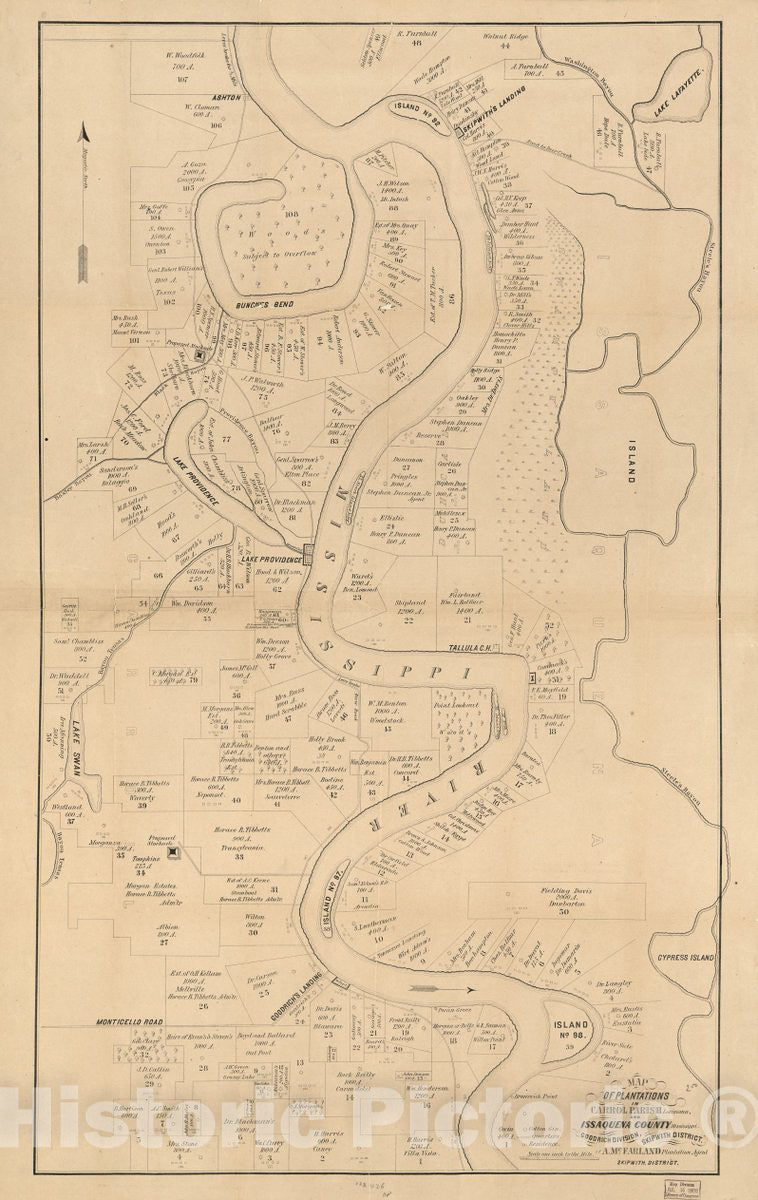 Historic 1860 Map - Map of plantations in Carrol sic Parish, Louisiana and Issaquena County, Mississippi