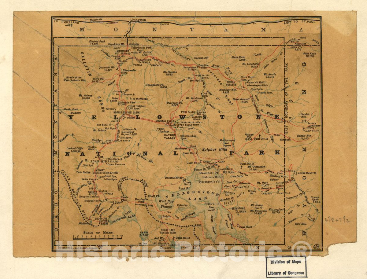 Historic 1880 Map - Yellowstone National Park, Wyoming