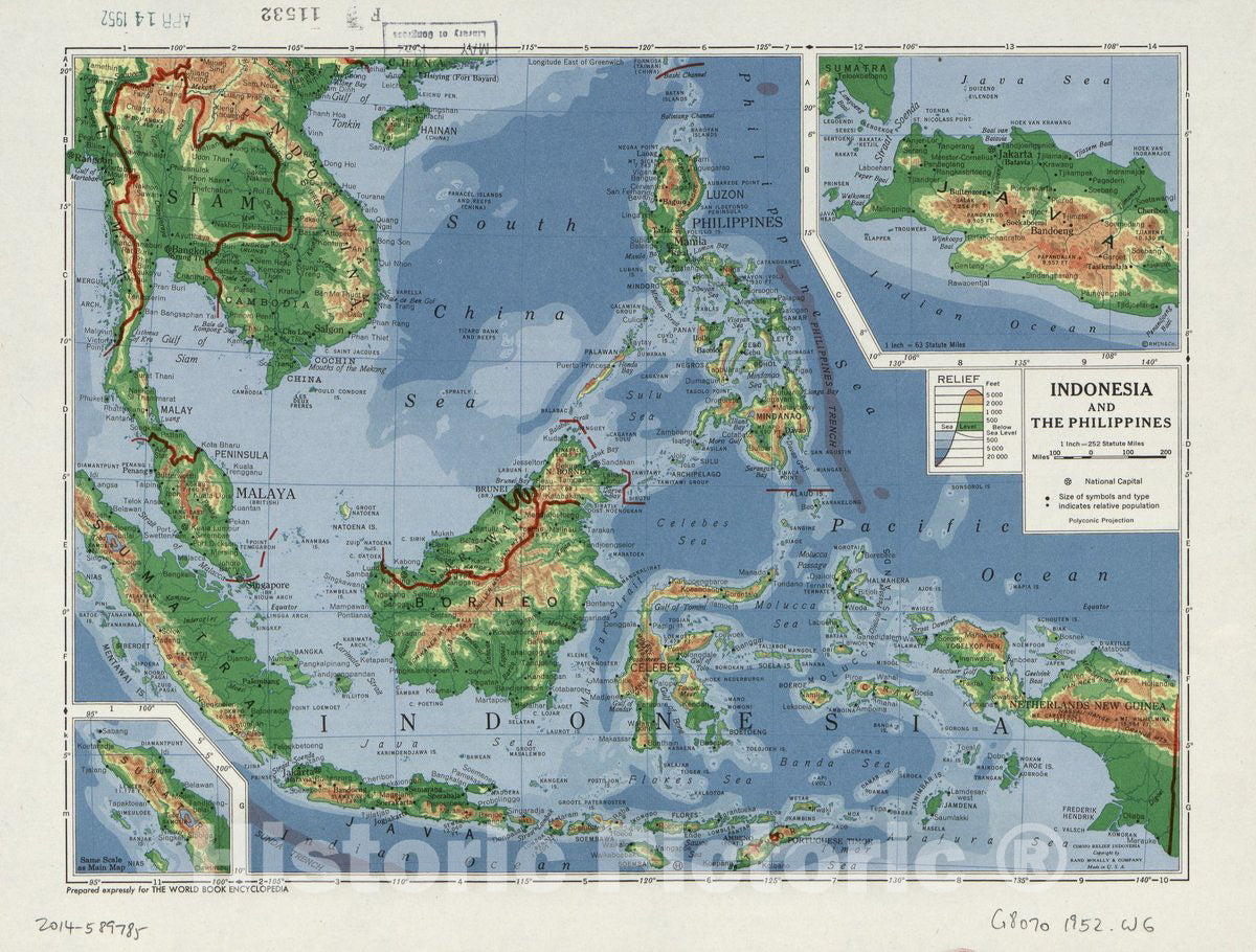 Historic 1952 Map - Indonesia and The Philippines