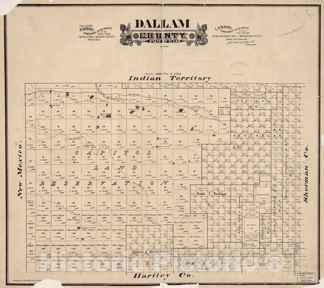 Historic 1888 Map - Dallam County : State of Texas.