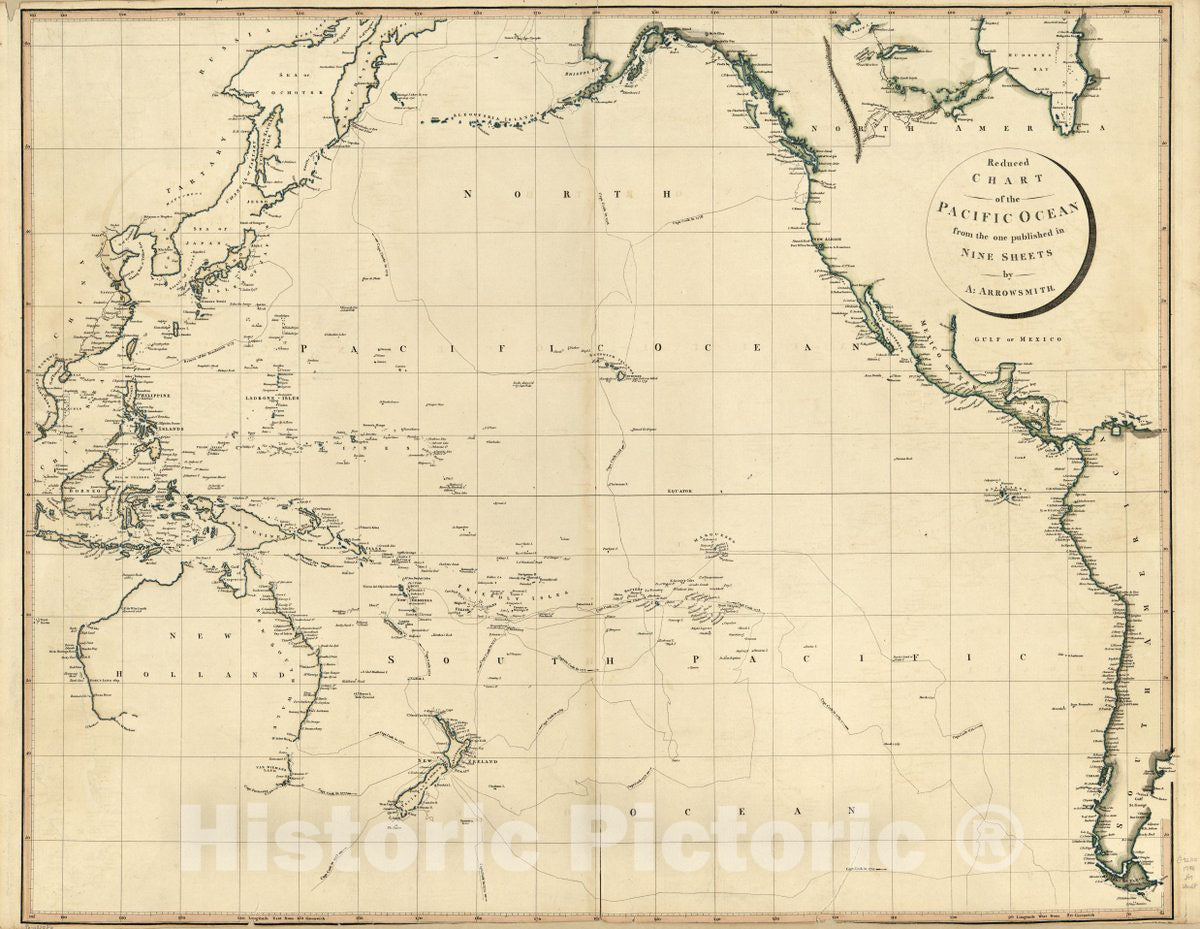 Historic 1798 Map - Reduced Chart of The Pacific Ocean : from The one published in Nine Sheets