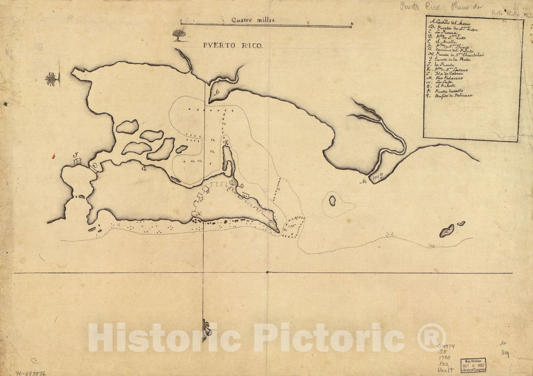 Historic 1780 Map - Puerto Rico.