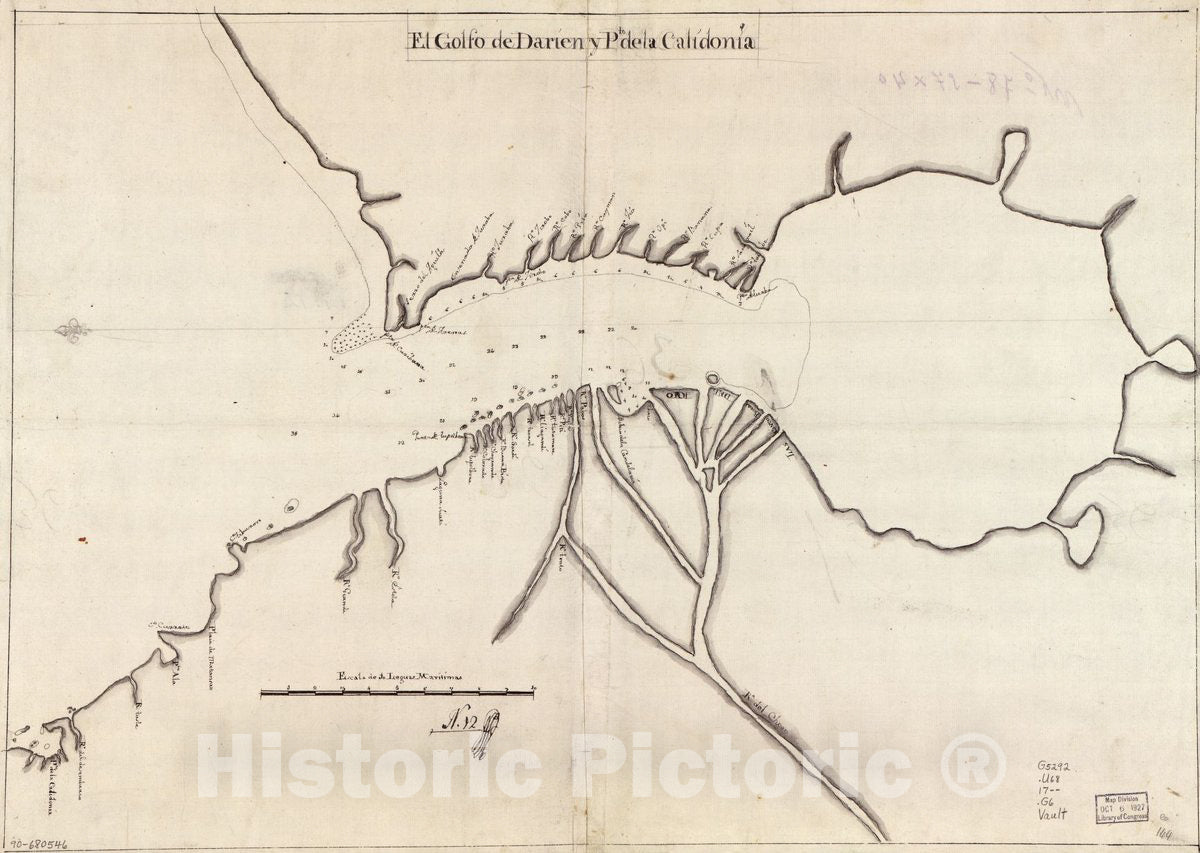 Historic 1700 Map - El Golfo de Darien y Pto. de la Calidonia.