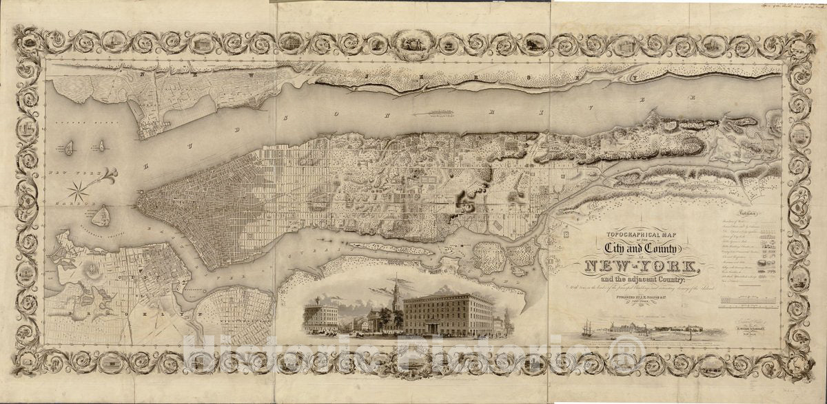 Historic 1836 Map - Topographical map of The City and County of New-York, and The Adjacent Country