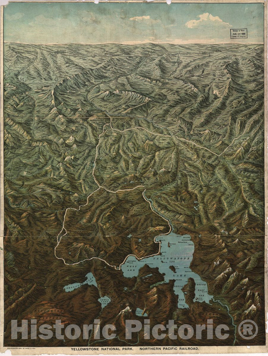 Historic 1895 Map - Yellowstone National Park, Northern Pacific Railroad.