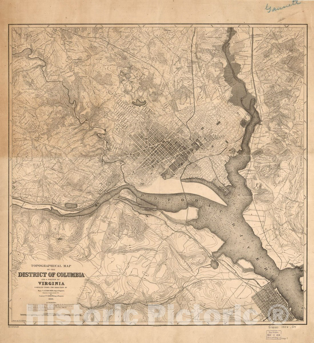 Historic 1884 Map - Topographical map of The District of Columbia and a Portion of Virginia