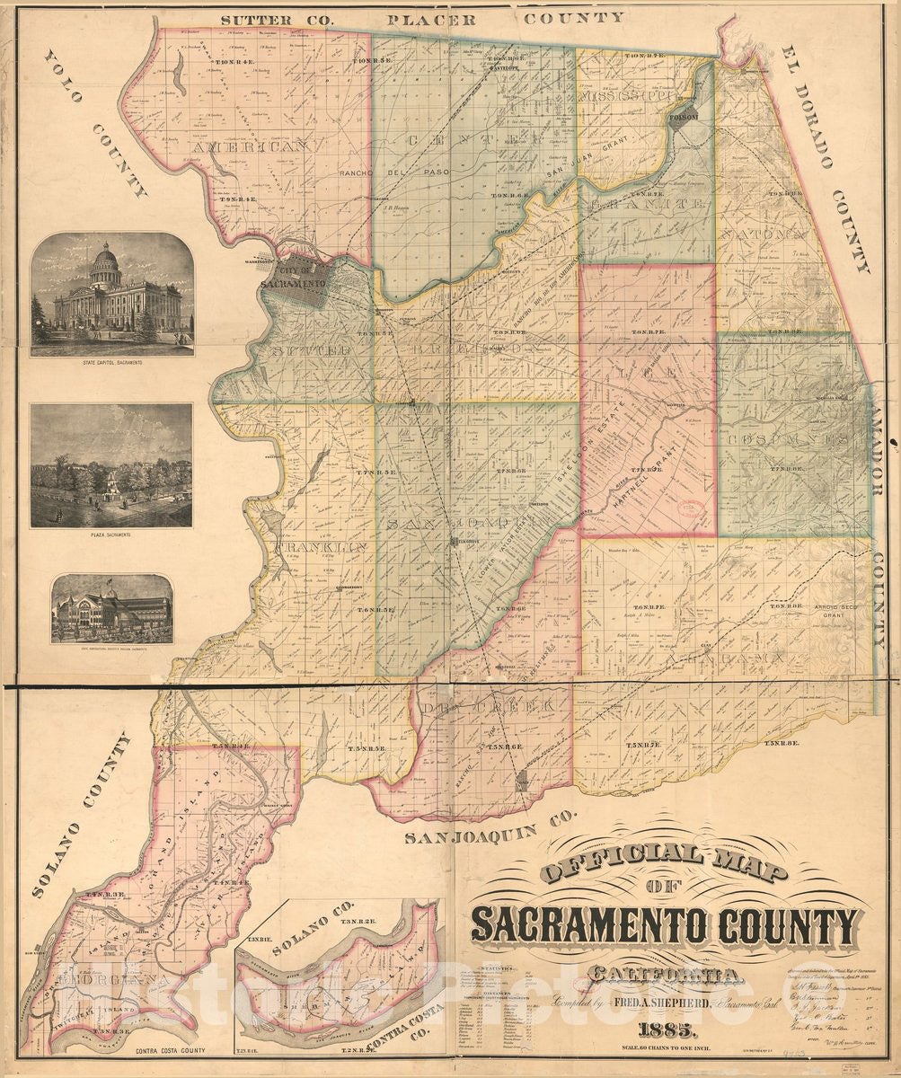 Historic 1885 Map - Official map of Sacramento County, California