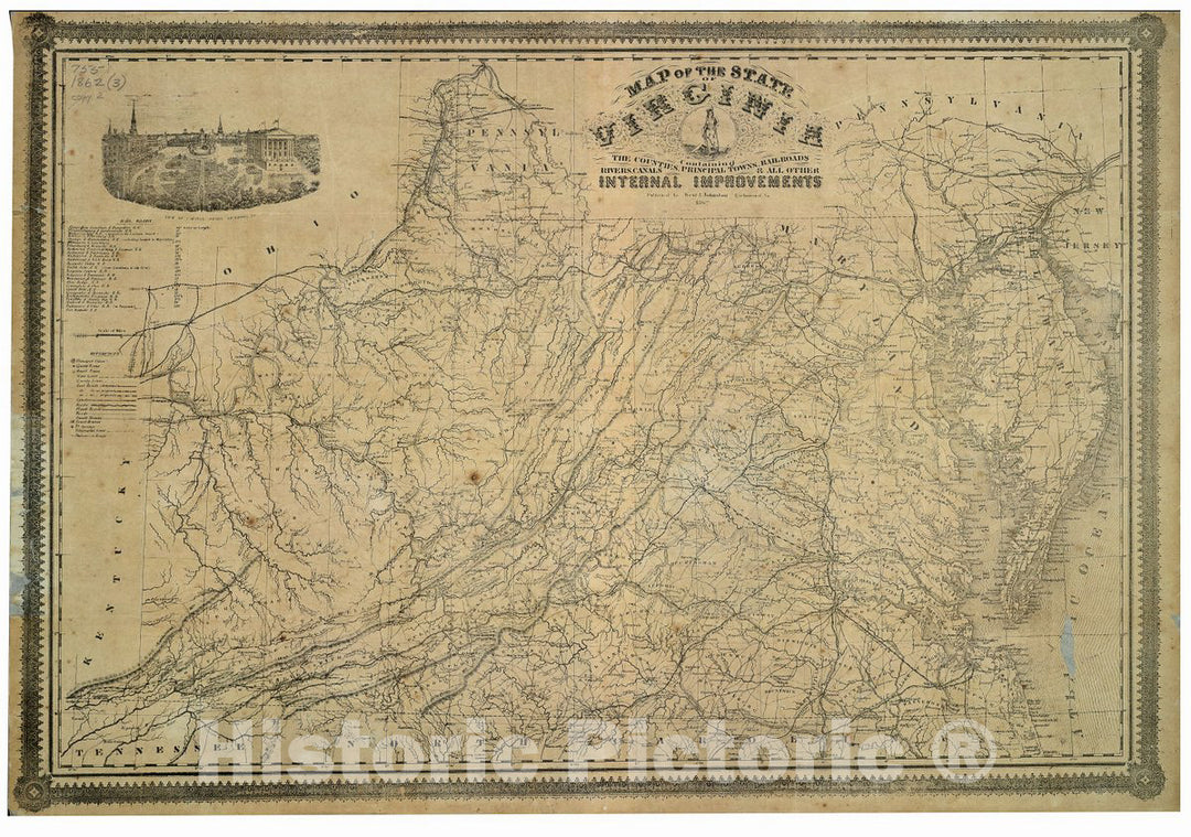 Historic 1864 Map - Map of The State of Virginia : containing The Counties, Principal Towns, Railroads, Rivers, canals & All Other Internal improvements.