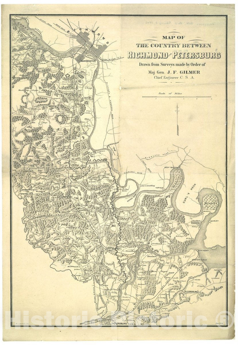 Historic 1864 Map - Map of The Country Between Richmond and Petersburg 2