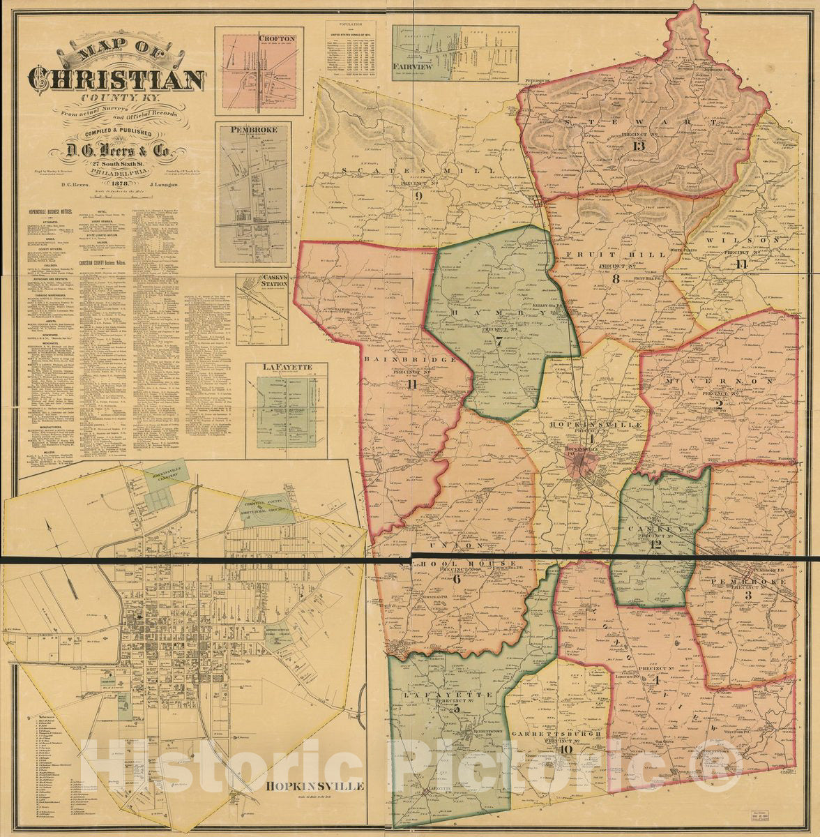 Historic 1878 Map - Map of Christian County, Ky.