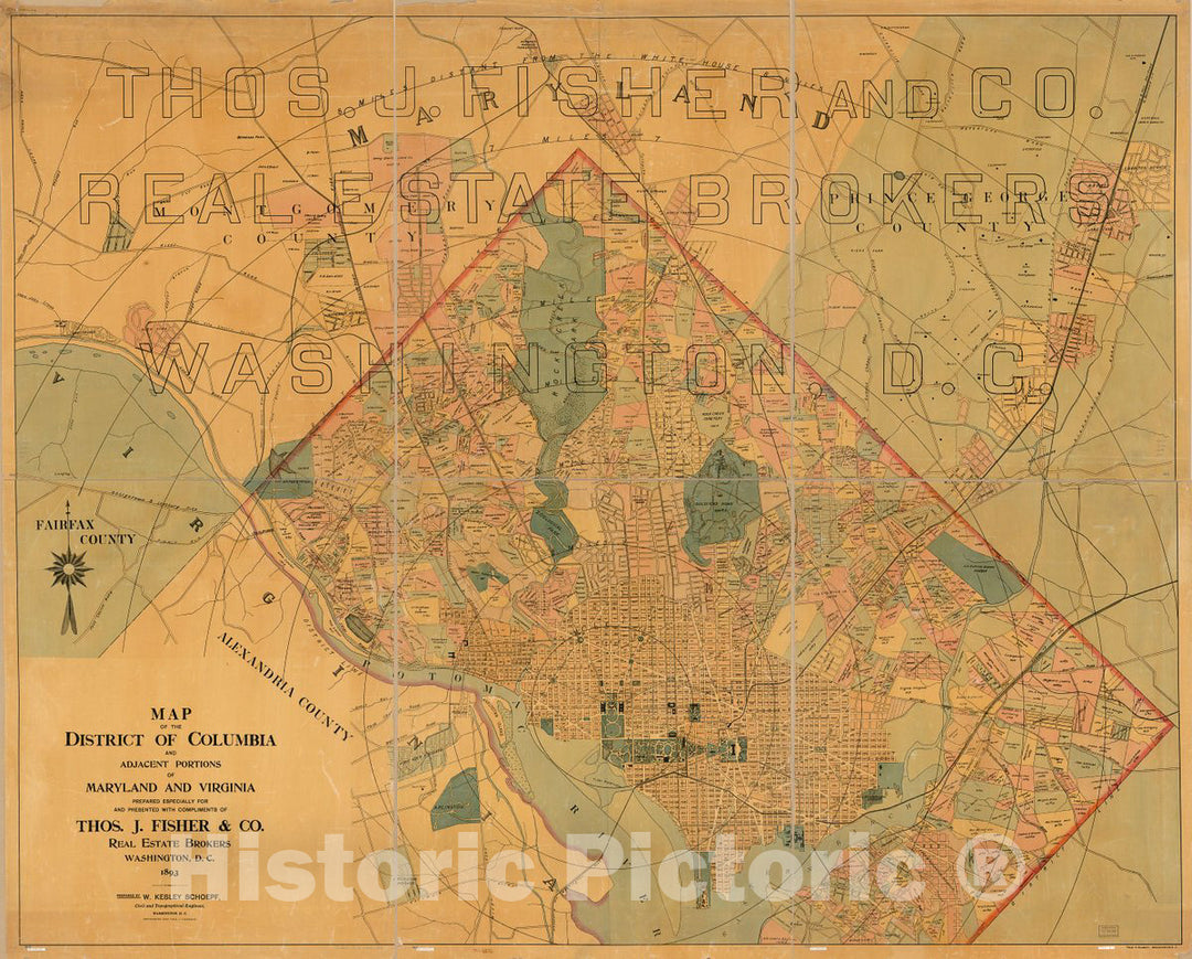 Historic 1893 Map - Map of The District of Columbia and Adjacent portions of Maryland and Virginia