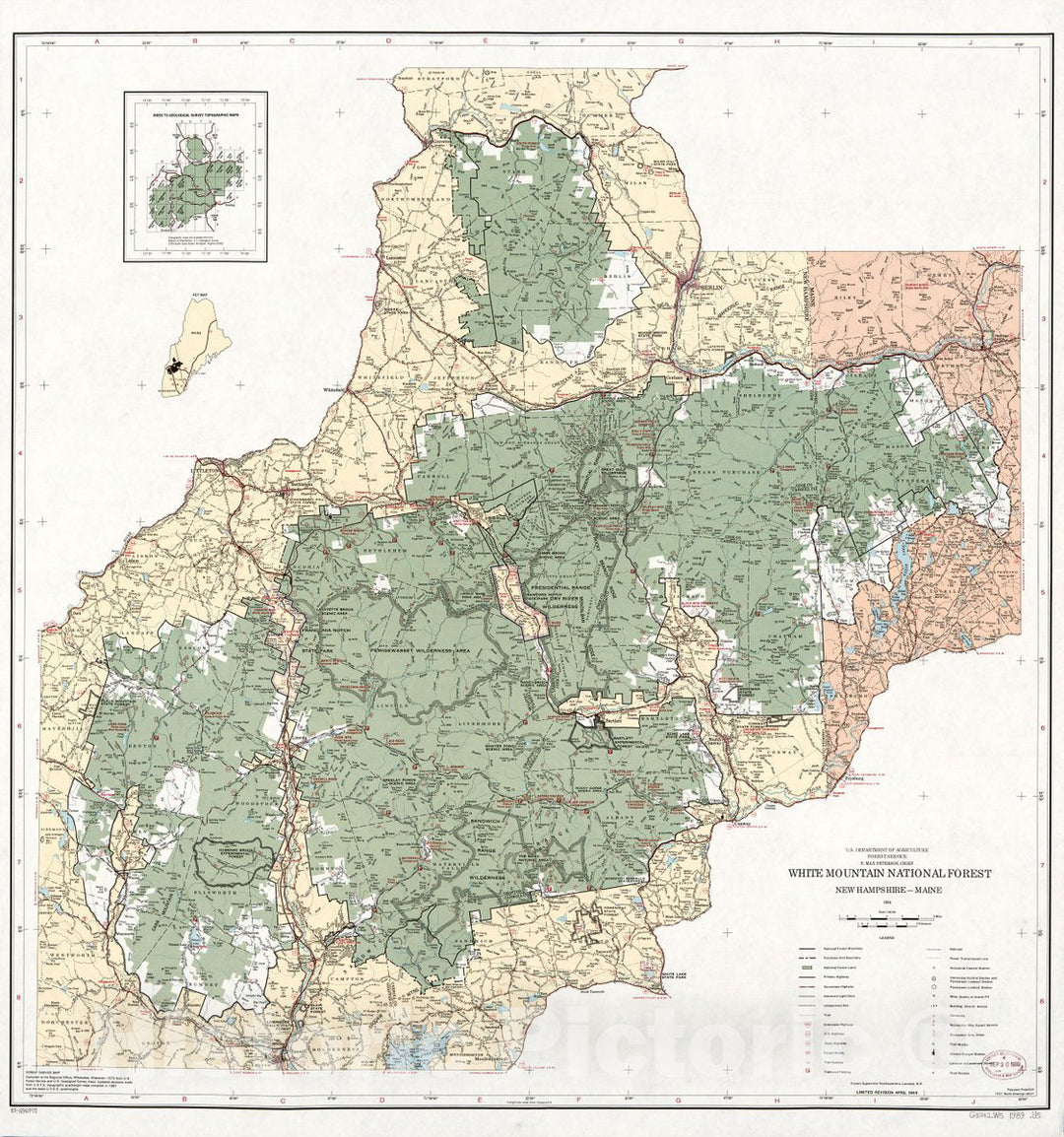 Historic 1989 Map - White Mountain National Forest, New Hampshire-Maine : 1984