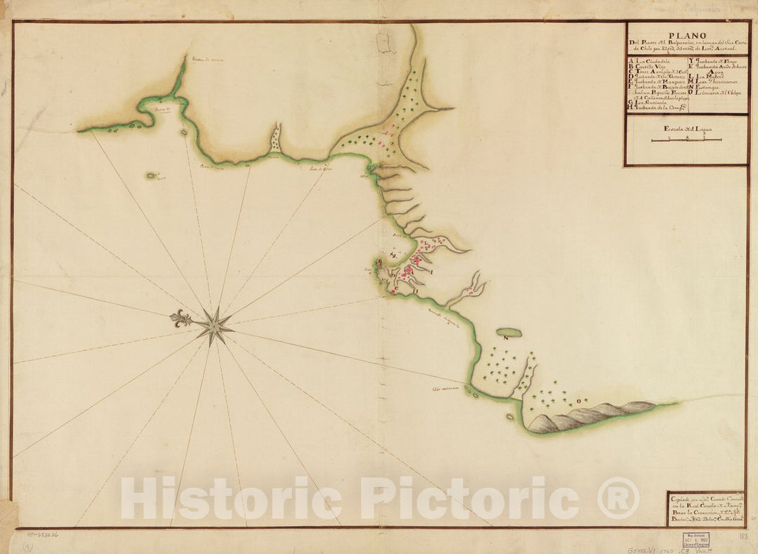 Historic 1760 Map - Plano del Puerto del Balparaizo en la mar del sur Costa de Chile por 32 grs. 55 mtos. de latd. austral