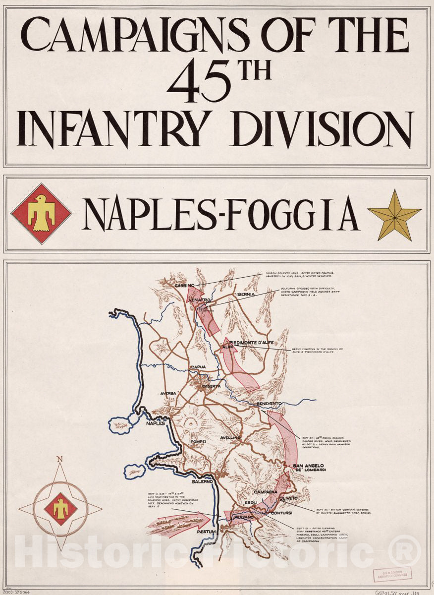 Historic Map - Campaigns of The 45th Infantry Division : Europe. - Naples- Foggia - Campaigns of The Forty-Fifth Infantry Division