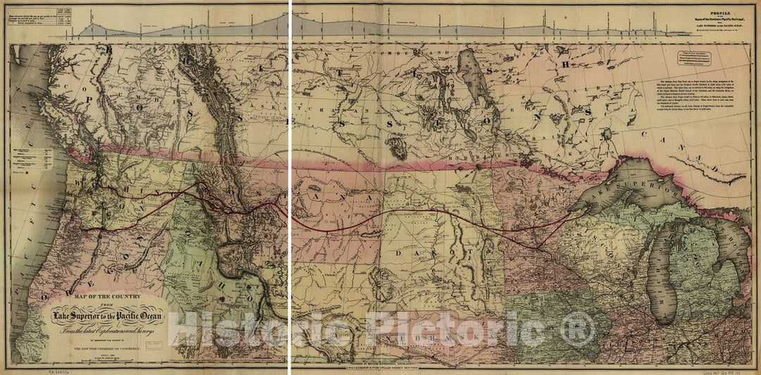 Historic 1868 Map - Map of The Country from Lake Superior to The Pacific Ocean. from The Latest explorations and surveys to accompany The Report of The New York Chamber of Commerce