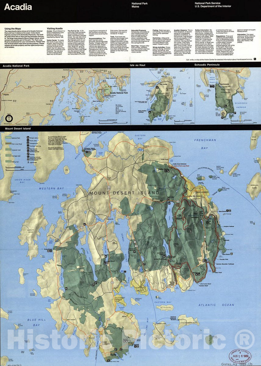 Historic 1989 Map - Acadia National Park, Maine, Official map and Guide