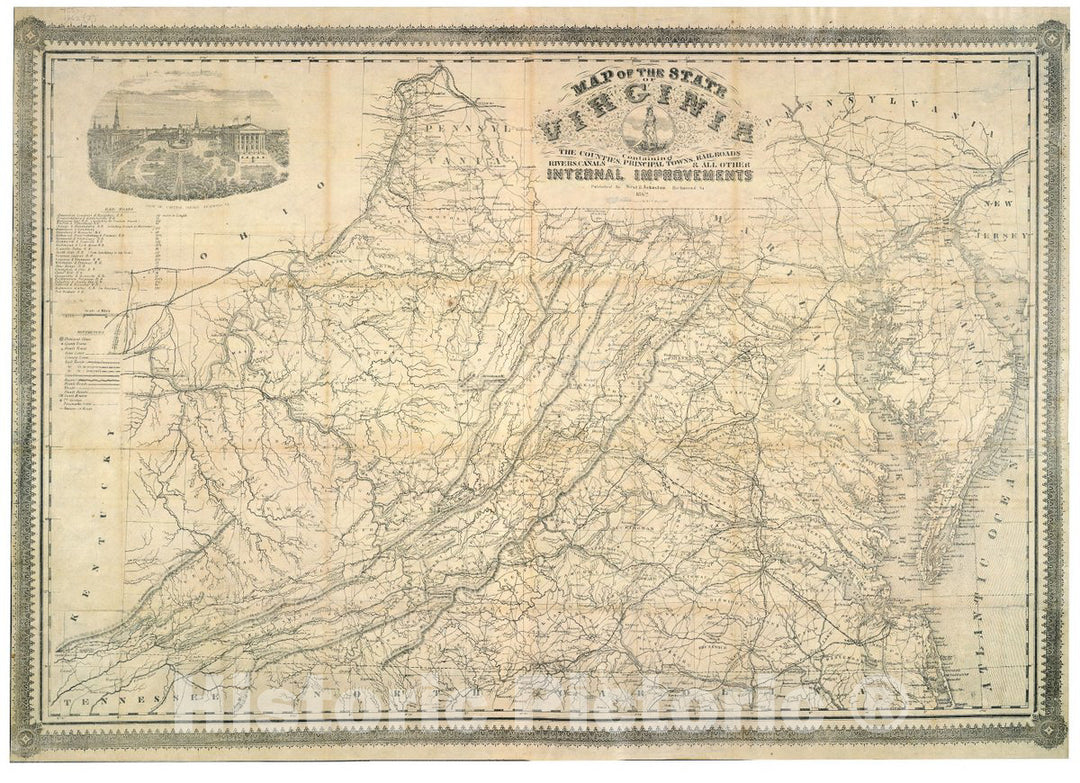 Historic 1865 Map - Map of The State of Virginia : containing The Counties, Principal Towns, Railroads, Rivers, canals & All Other Internal improvements.