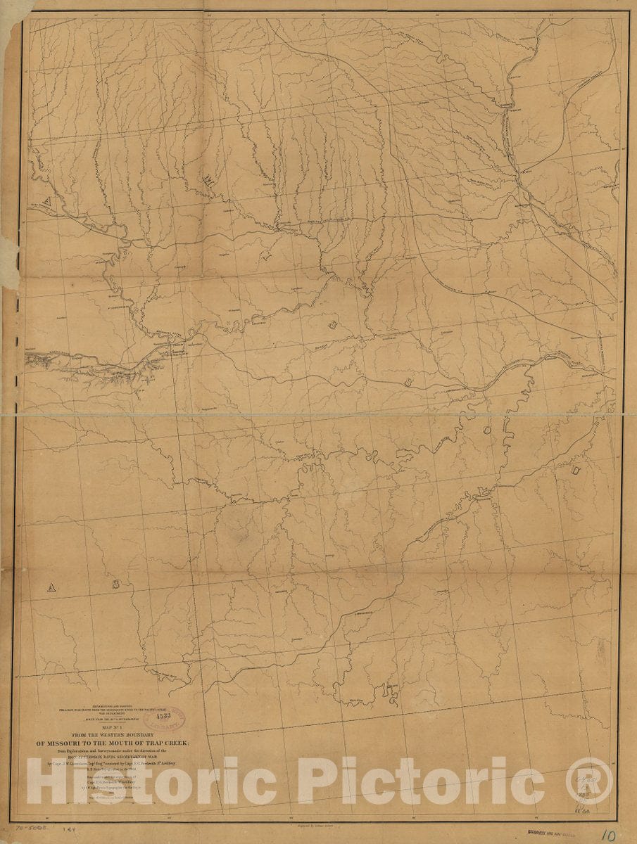 Historic 1855 Map - Explorations and surveys for a Rail Road Route from The Mississippi River to The Pacific Ocean. Route Near The 38th & 39th Parallels.