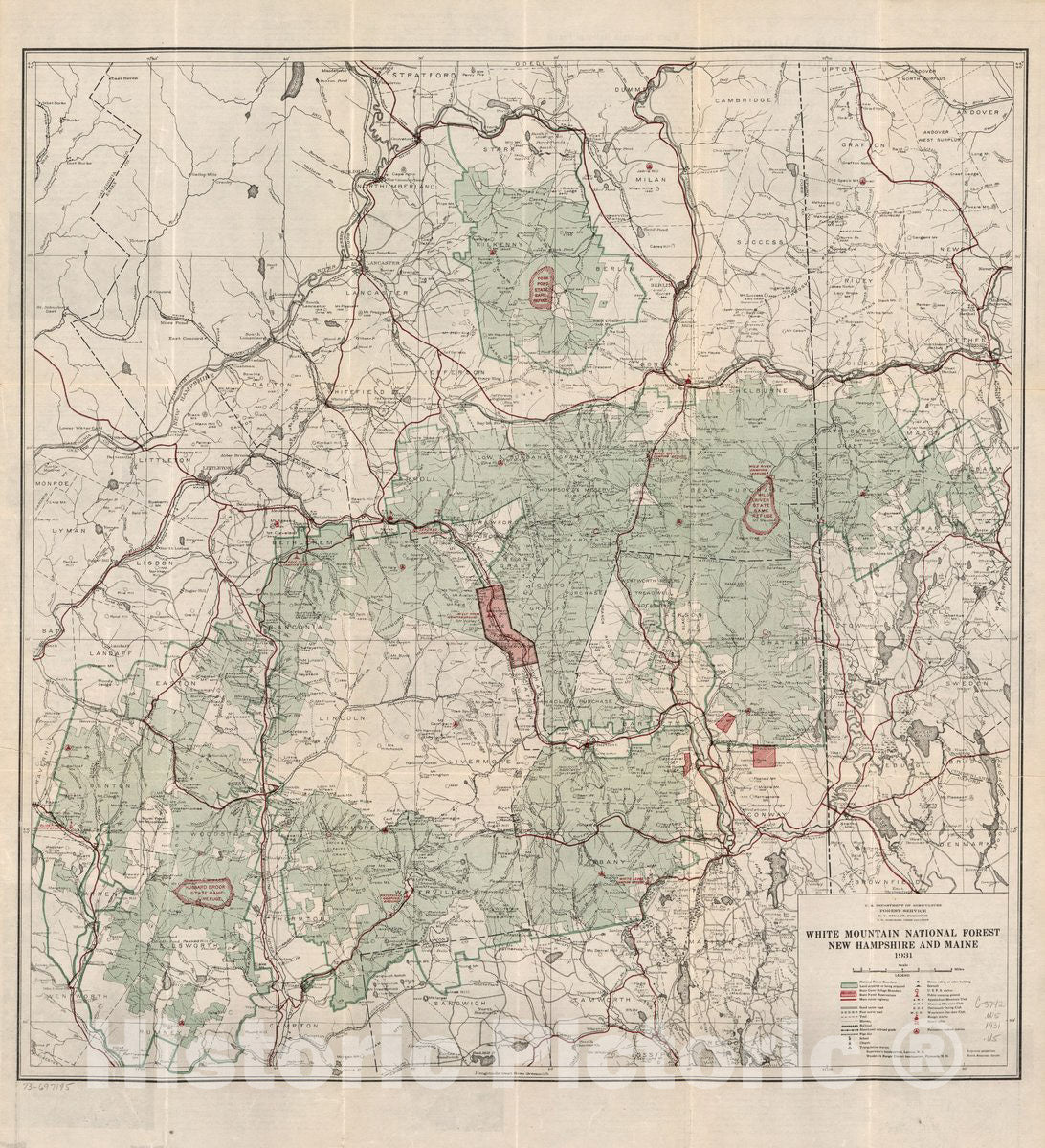 Historic 1931 Map - White Mountain National Forest, New Hampshire and Maine, 1931.