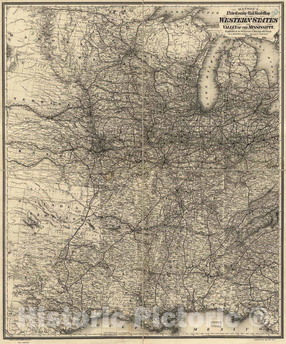 Historic 1874 Map - New County and Rail Road map of The Western States and Valley of The Mississippi.