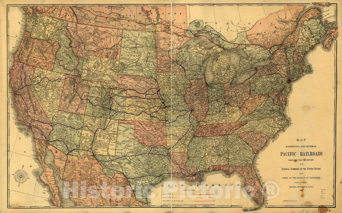 Historic 1883 Map - Map exhibiting The Several Pacific Railroads