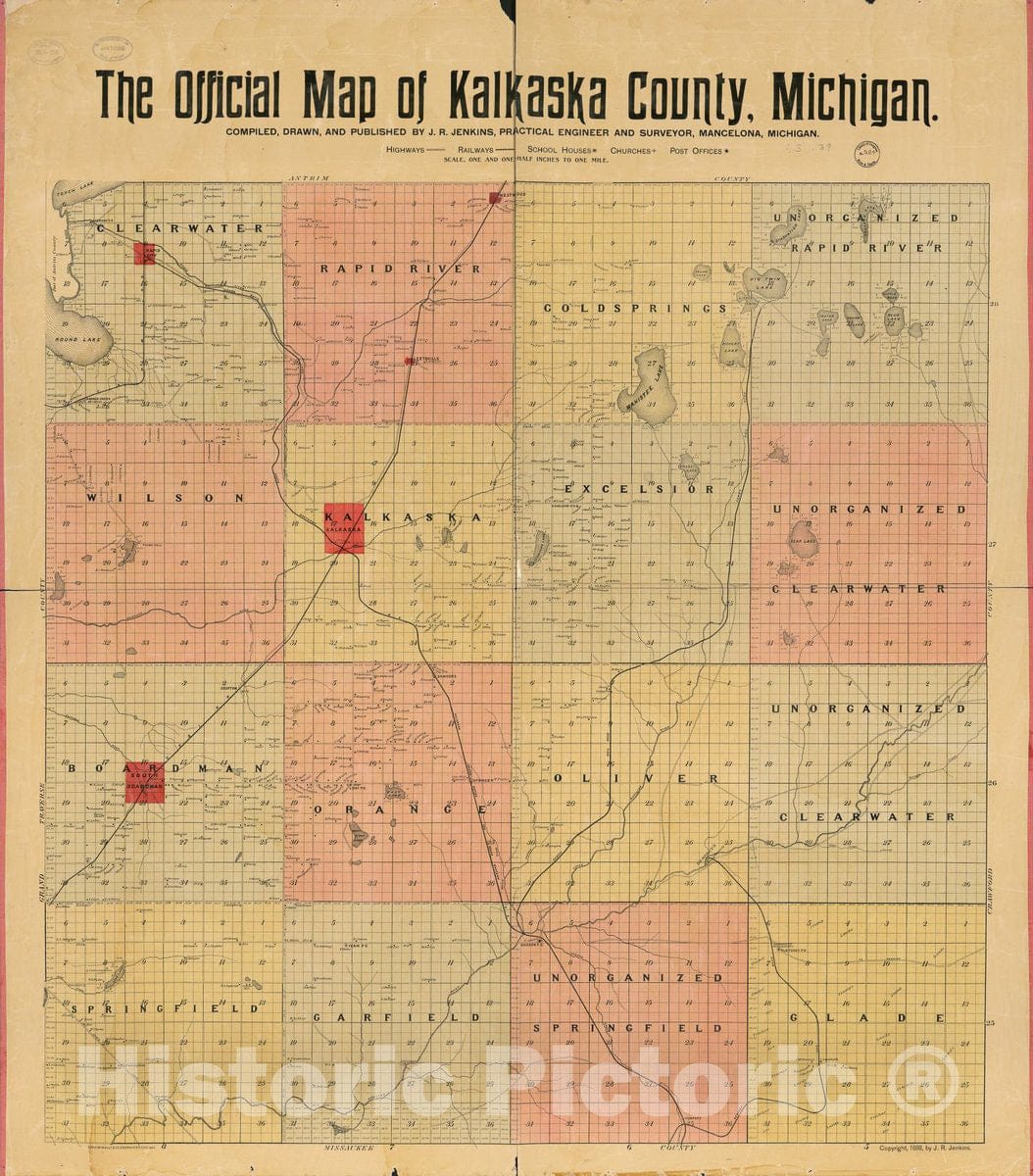 Historic 1898 Map - The Official map of Kalkaska County, Michigan