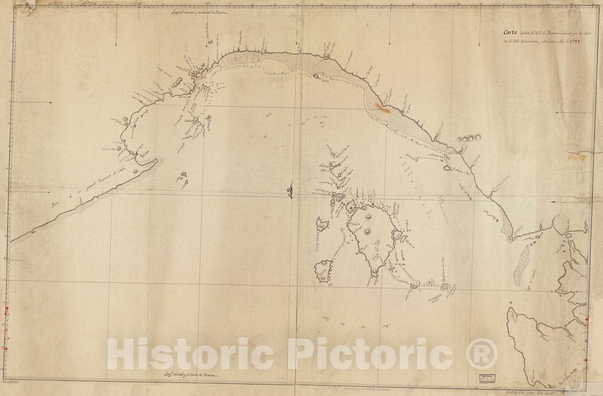 Historic 1793 Map - Carta esfÃ©rica del Golfo de Panama