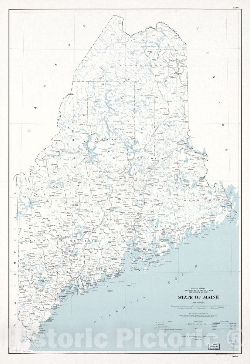 Historic 1976 Map - State of Maine; Base map.