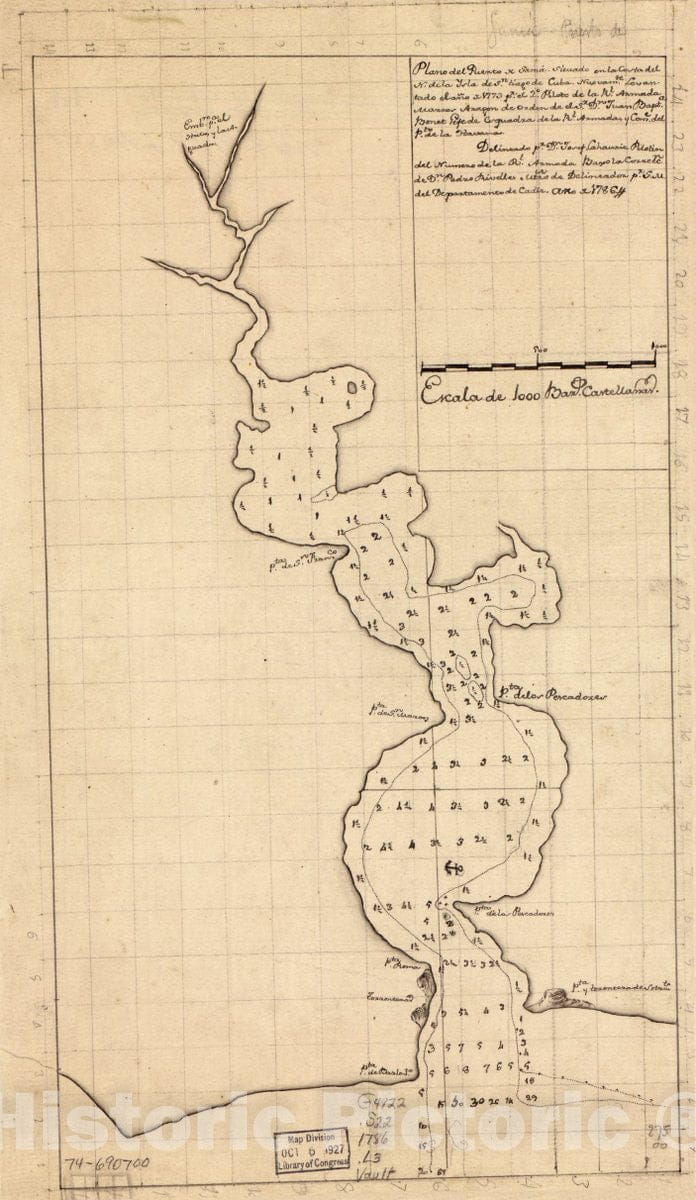 Historic 1786 Map - Plano del Puerto de SamÃ¡, situado en la Costa del N. de la ysla de SntiÃ¡go. de Cuba.