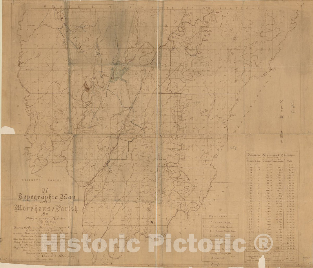 Historic 1896 Map - A Topographical map of Morehouse Parish, La. : Being a General Revision of Old maps