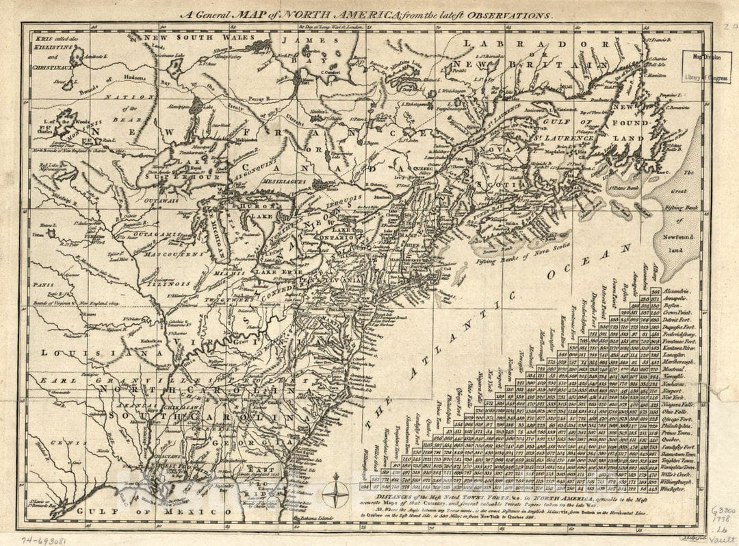 Historic 1778 Map - A General map of North America; from The Latest observations.